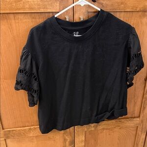 GAP Women's Elegant Black Tee with Lace Detail